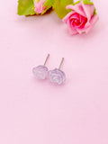 Rose Earrings, Purple Flower Silver Stud Earrings, Surgical Stainless Steel, N5694D