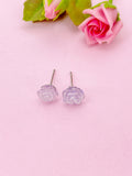 Rose Earrings, Purple Flower Silver Stud Earrings, Surgical Stainless Steel, N5694D