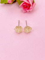 Rose Stud Earrings, Orange Flower, Surgical Stainless Steel, N5694E
