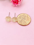 Rose Stud Earrings, Orange Flower, Surgical Stainless Steel, N5694E