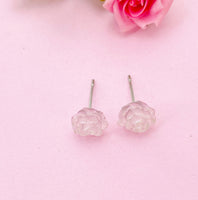 Pink Rose Flower Stud Earrings, Surgical Stainless Steel, N5694F