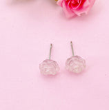 Pink Rose Flower Stud Earrings, Surgical Stainless Steel, N5694F
