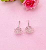 Pink Rose Flower Stud Earrings, Surgical Stainless Steel, N5694F