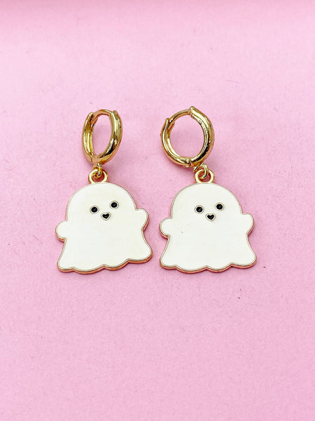 Gold Cute Ghost Charm Earrings, Halloween Jewelry, N3684B