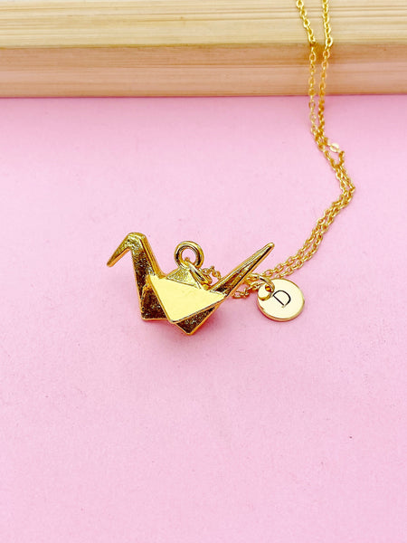 Gold Bird Necklace, Paper Crane Necklace, Japanese Crane, Silver in Option, N1470B