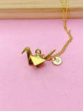 Gold Bird Necklace, Paper Crane Necklace, Japanese Crane, Silver in Option, N1470B