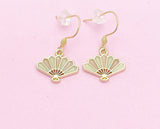 Gold Japanese Fan Dangle Earrings, Stainless Steel Hook