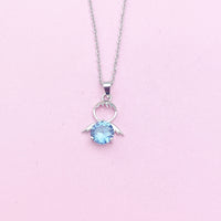 Silver Guardian Angel Charm Necklace, Cubic Zirconia Jewelry, N2335