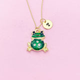 Gold Green Frog Charm Necklace, N854B
