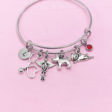Silver Dog Cat Stethoscope Caduceus Charm Bracelet, Veterinary Bracelet, N4963