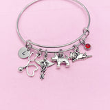 Silver Dog Cat Stethoscope Caduceus Charm Bracelet, Veterinary Bracelet, N4963