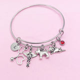Silver Dog Cat Stethoscope Caduceus Charm Bracelet, Veterinary Bracelet, N4963