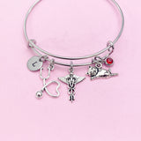 Silver Cute Cat Stethoscope Caduceus Charm Bracelet, Veterinary Technician Bracelet, N4963A