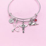 Silver Cute Cat Stethoscope Caduceus Charm Bracelet, Veterinary Technician Bracelet, N4963A