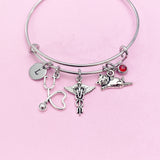 Silver Cute Cat Stethoscope Caduceus Charm Bracelet, Veterinary Technician Bracelet, N4963A