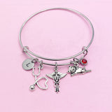Silver Cute Cat Stethoscope Caduceus Charm Bracelet, Veterinary Technician Bracelet, N4963A