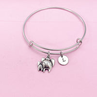 Silver Mother Elephant and Baby Calf Charm Bracelet, N1498