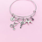 Silver Dog Stethoscope Caduceus Charm Bracelet, Veterinary Bracelet, N4963B