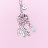 Silver Dreamcatcher Charm Necklace, Dream Catcher, Feather Charm, N15A