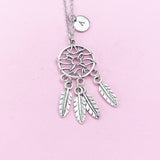Silver Dreamcatcher Charm Necklace, Dream Catcher, Feather Charm, N15A