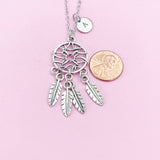 Silver Dreamcatcher Charm Necklace, Dream Catcher, Feather Charm, N15A