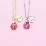 Gold or Silver Red Ladybug Insect Charm Necklace, Best Christmas Gifts, N4555B