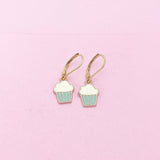 Gold Blue Cupcake Charm Earrings, Bakery Shop Jewelry Gifts, N3219A