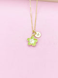 Gold Green Sakura Cherry Blossom Flower Charm Necklace, N5678