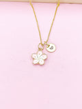Gold Pink Sakura Cherry Blossom Flower Charm Necklace, N5679
