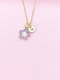 Gold Purple Sakura Cherry Blossom Flower Charm Necklace, N5680