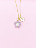 Gold Purple Sakura Cherry Blossom Flower Charm Necklace, N5680
