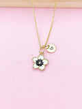 Gold White Black Sakura Cherry Blossom Flower Charm Necklace, N5683
