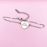 Silver Great Grandma Heart Charm Bracelet Gift, Personalized Gift, N2138