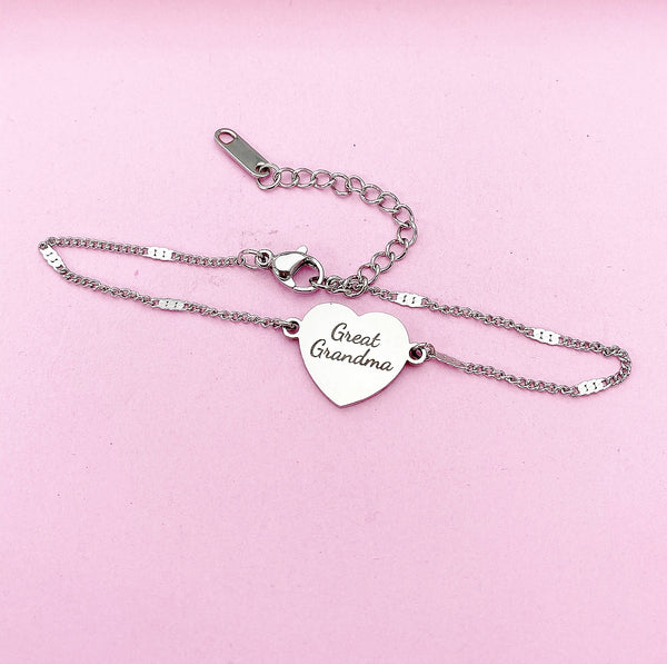 Silver Great Grandma Heart Charm Bracelet Gift, Personalized Gift, N2138