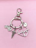 Ambulance Caduceus Heartbeat Charm Keychain, N1981