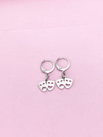 Silver Comedy Tragedy Drama Mask Charm Earrings, Mardi Gras Charms, AN124