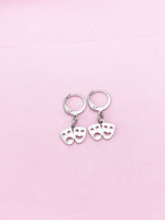 Silver Comedy Tragedy Drama Mask Charm Earrings, Mardi Gras Charms, AN124