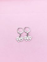 Silver Comedy Tragedy Drama Mask Charm Earrings, Mardi Gras Charms, AN124