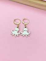 Gold Octopus Earrings, Cute Sea Blue Octopus Jewelry, N3252