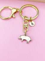 Gold Pig Charm Keychain, Farm Animal Charm, Personalized Keychain, Initial Charm, N2275