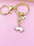 Gold Pig Charm Keychain, Personalized Initial Charm