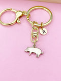 Gold Pig Charm Keychain, Personalized Initial Charm