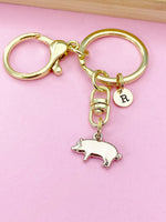 Gold Pig Charm Keychain, Farm Animal Charm, Personalized Keychain, Initial Charm, N2275