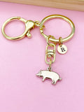 Gold Pig Charm Keychain, Personalized Initial Charm