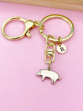 Gold Pig Charm Keychain, Personalized Initial Charm