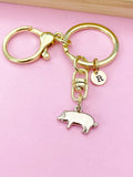 Gold Pig Charm Keychain, Farm Animal Charm, Personalized Keychain, Initial Charm, N2275