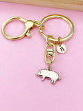 Gold Pig Charm Keychain, Personalized Initial Charm