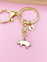 Gold Pig Charm Keychain, Farm Animal Charm, Personalized Keychain, Initial Charm, N2275