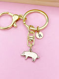 Gold Pig Charm Keychain, Personalized Initial Charm