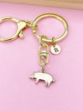 Gold Pig Charm Keychain, Farm Animal Charm, Personalized Keychain, Initial Charm, N2275